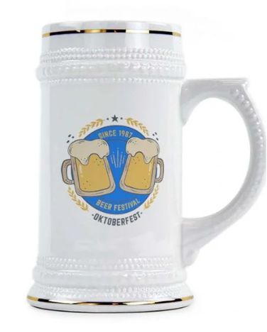 22OZ CERAMIC STEIN WITH GOLD TRIM
