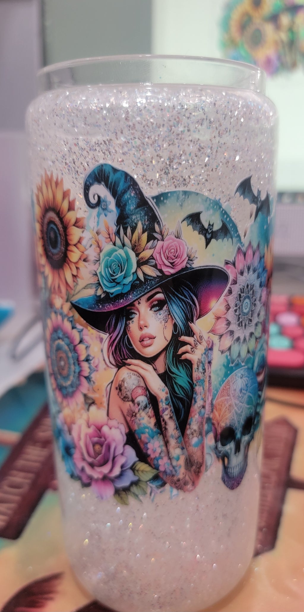 20oz glass snowglobe tumbler