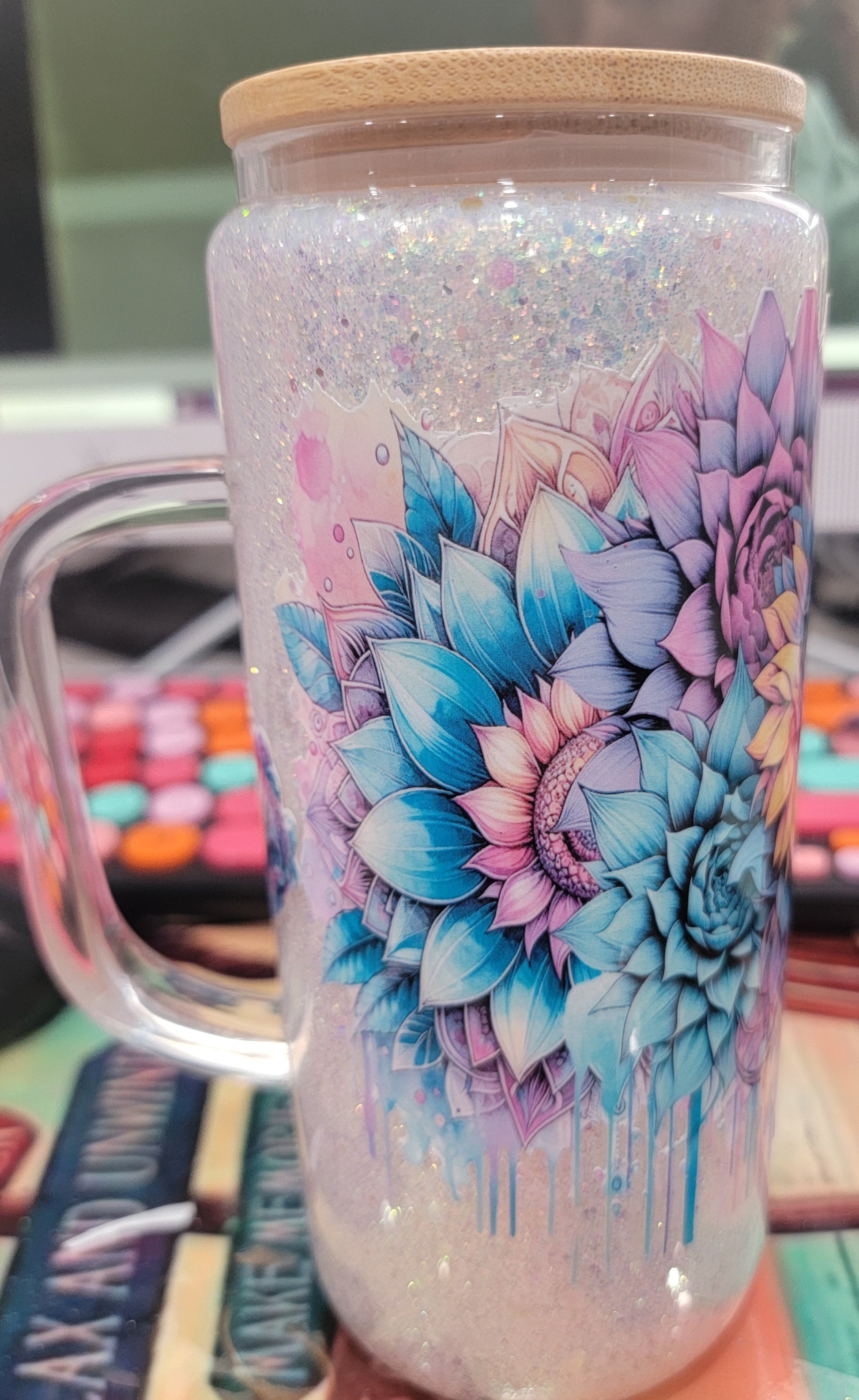 20 oz glass glitter tumbler