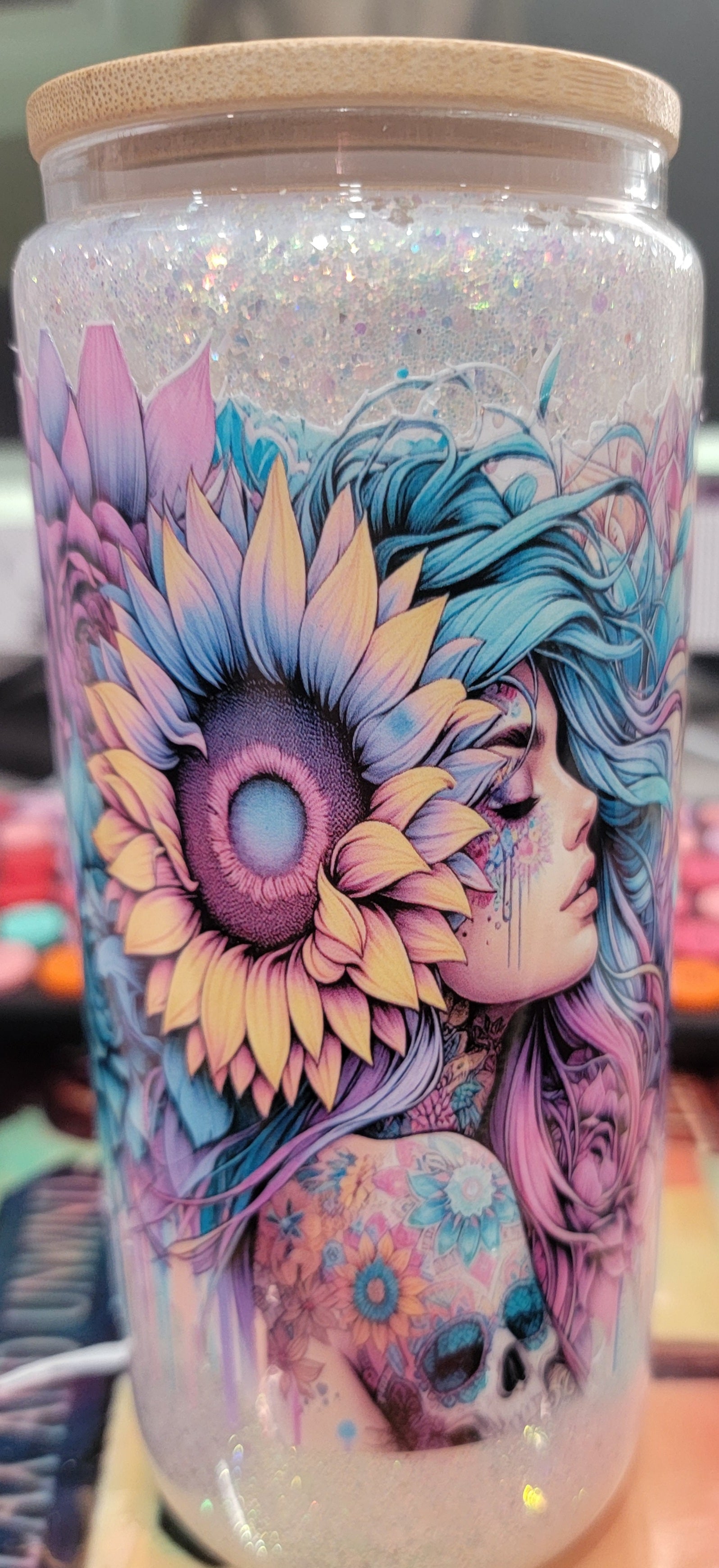 20 oz glass glitter tumbler