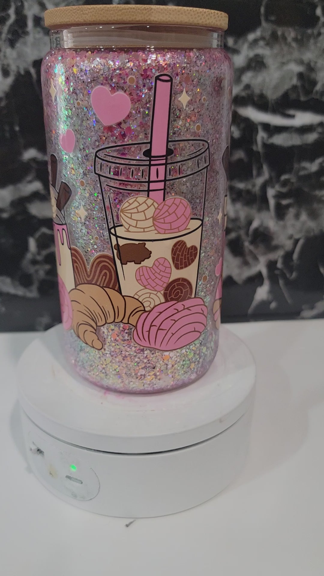 16oz glass glitter tumbler