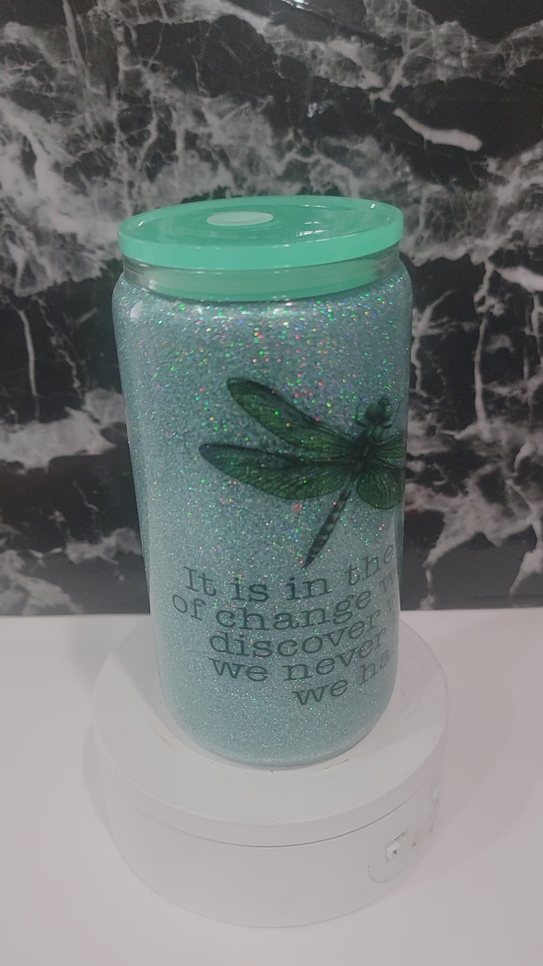 16oz glass glitter tumbler