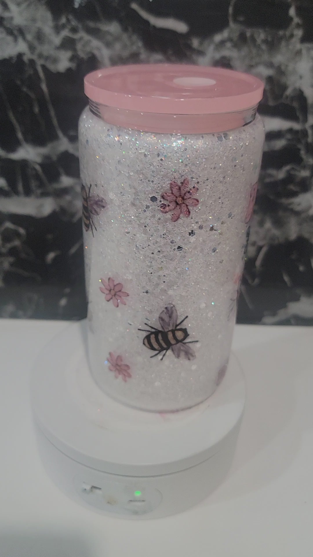 16oz glass glitter tumbler