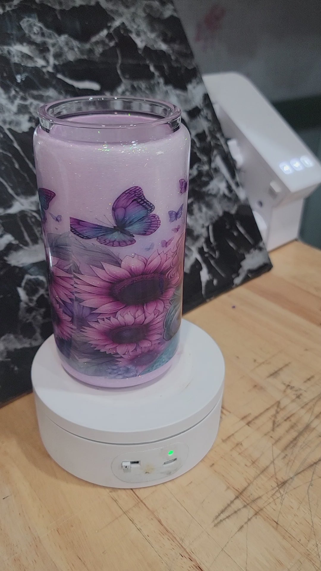 16oz glass.glitter tumbler with bamboo lid