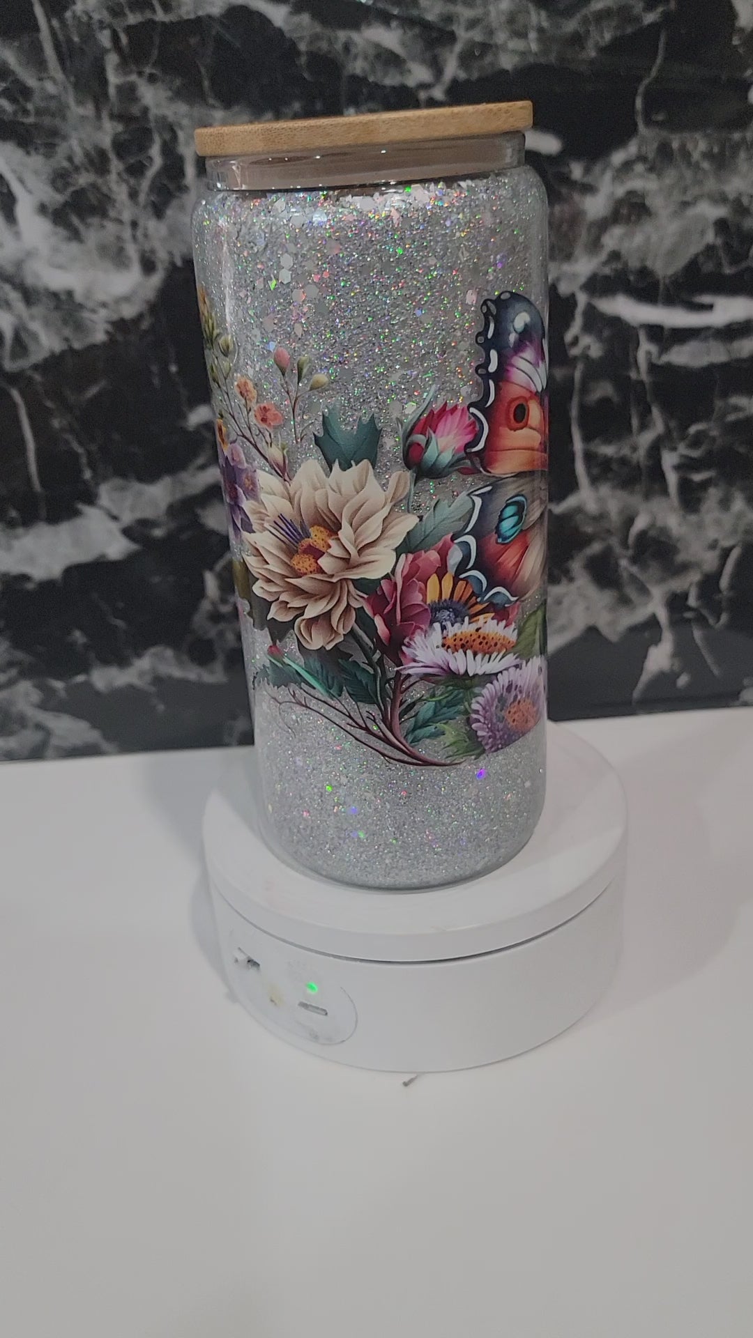 20 oz glass glitter tumbler