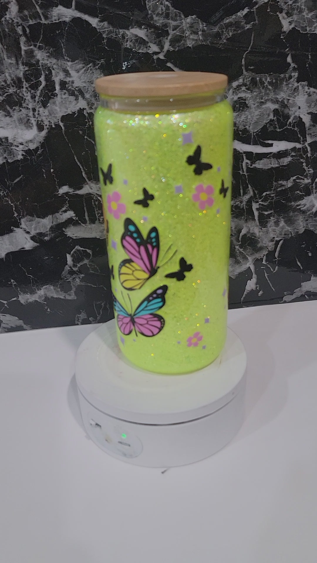 20oz glass glitter tumbler