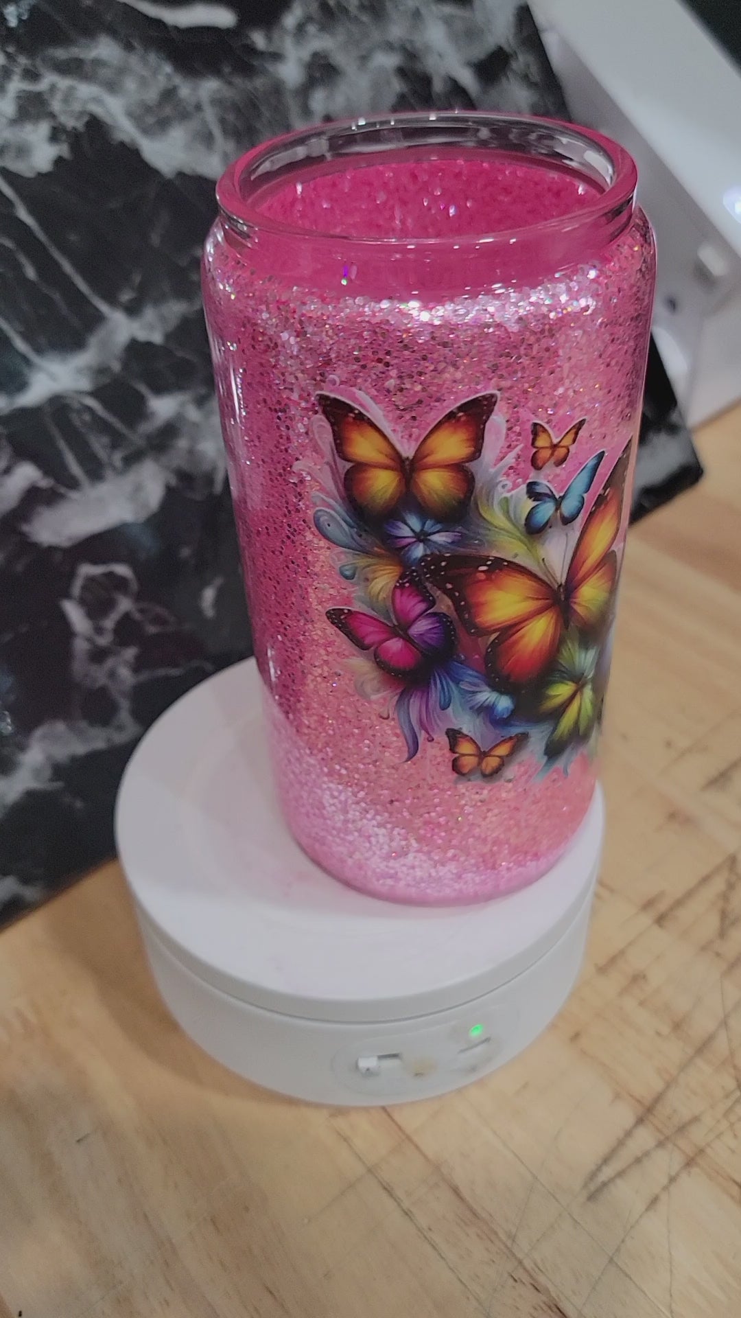 16oz glass glitter tumbler with bamboo lid
